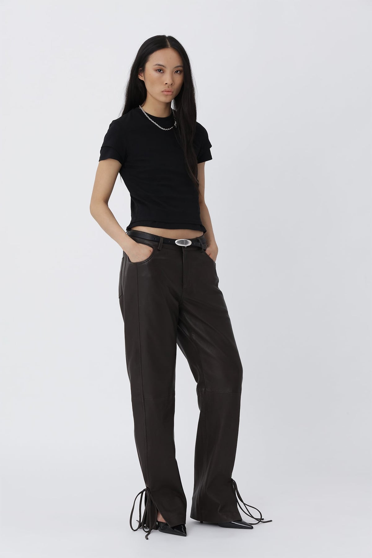 Bella String Leather Pants - Deep Brown - Won Hundred Online Store