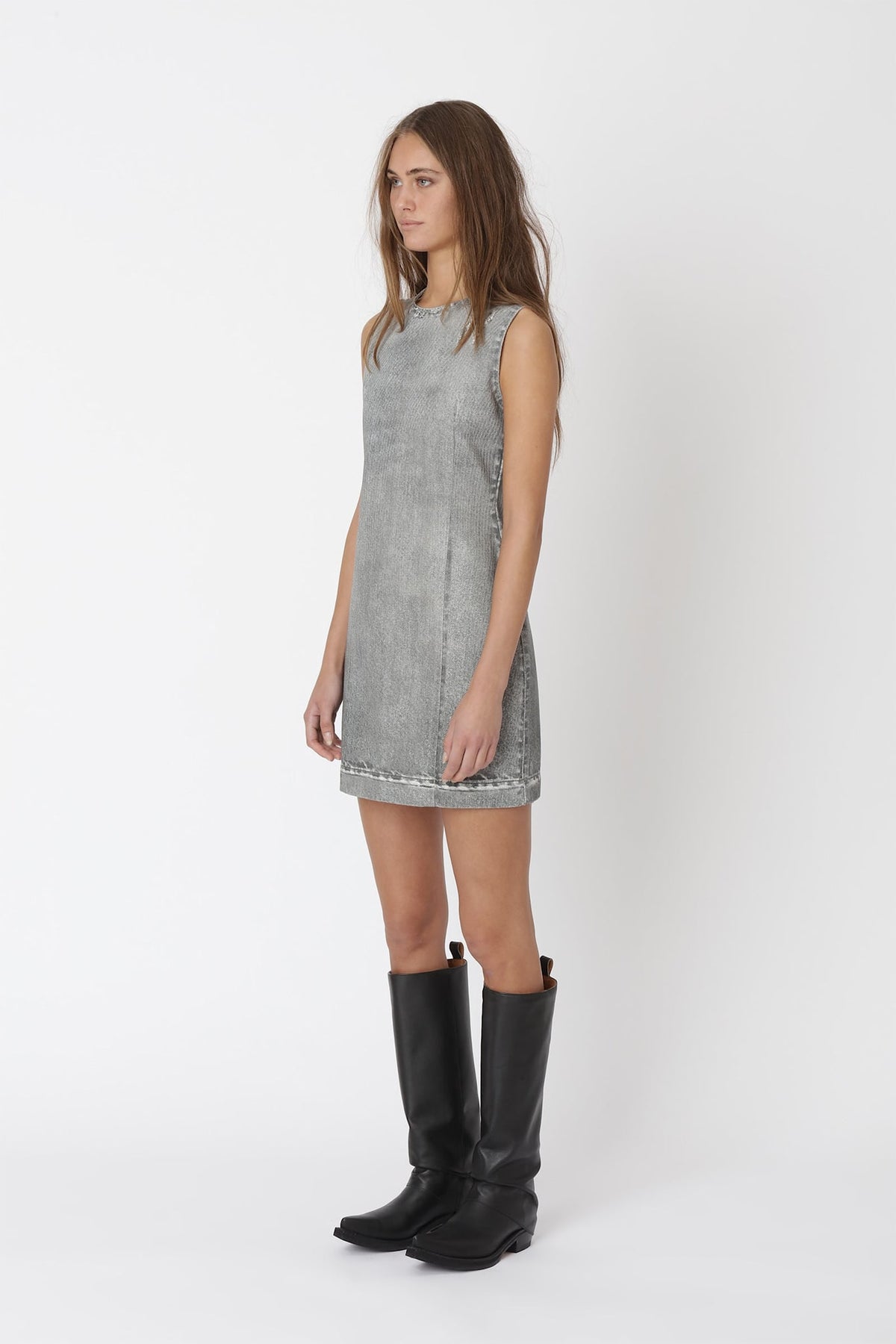 Won Hundred Women Allegra Printed Denim Dress Denim Digital and Rinse Grey