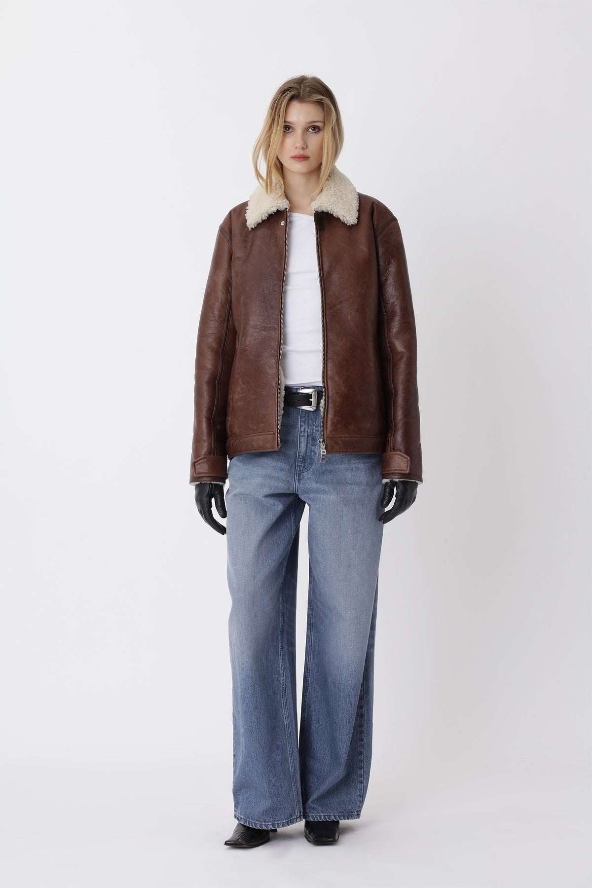 Won Hundred Unisex Palma Shearling Jacket W Leather Garment Pawn Brown