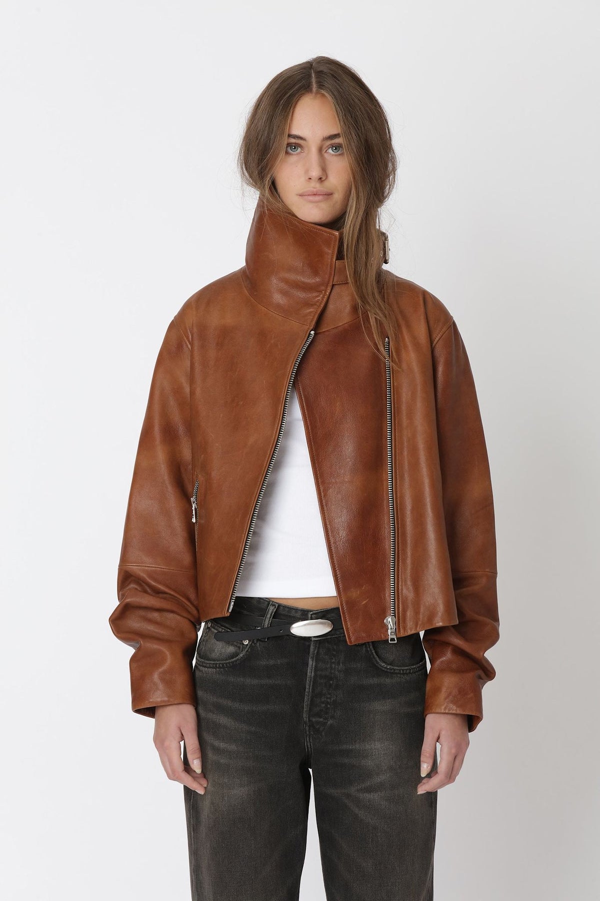 Won Hundred Women Tibby Leather Jacket Jacket Washed Red