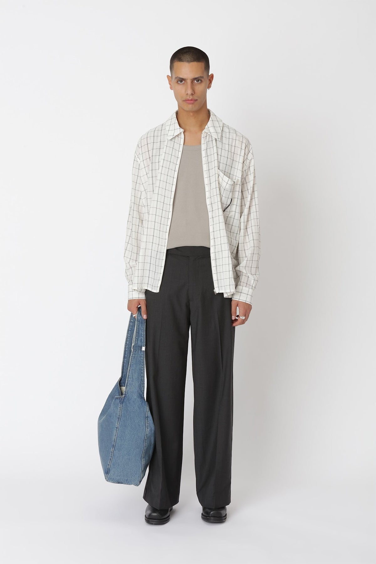 Won Hundred Men Zayne Zip Shirt Shirt Grey Check